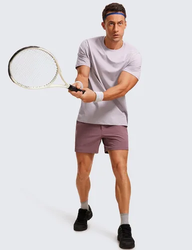 Vista 4 de CRZ YOGA Camiseta de manga corta de algodón y poliéster para hombre, ajuste clásico, informal, para entrenamiento, suave, de primera calidad