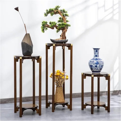 Vista 4 de Soporte de madera para plantas de bonsái, soporte de flores para decoración de sala de estar, balcón, piso de varias capas, almacenamiento antiguo