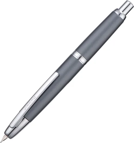 Vista 23 de Jinhao 10 Press Pluma estilográfica con caja, punta mediana retráctil de oro mate cepillado con juego de convertidor de tinta (clip dorado)
