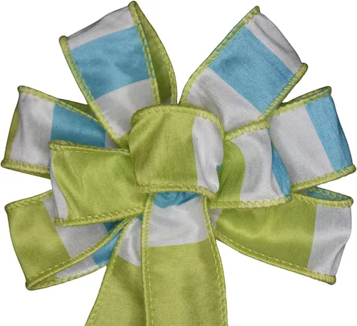 Vista 2 de Small 5-6" Aqua and Lime Striped Wired Wreath Bow