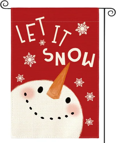 Vista 10 de AVOIN colorlife Azul Deja Que Nieve Muñeco de Nieve Copo de Nieve Bandera de Jardín 12 x 18 Pulgadas de Doble Cara, Bandera Decorativa de Navidad