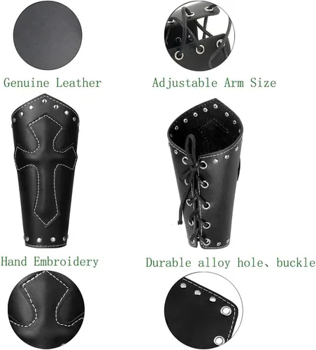 Vista 3 de JAOYU Brazaletes de cuero para hombre, armadura de brazo, brazalete de guantelete, brazaletes medievales, joyería vikinga para mujer, disfraz