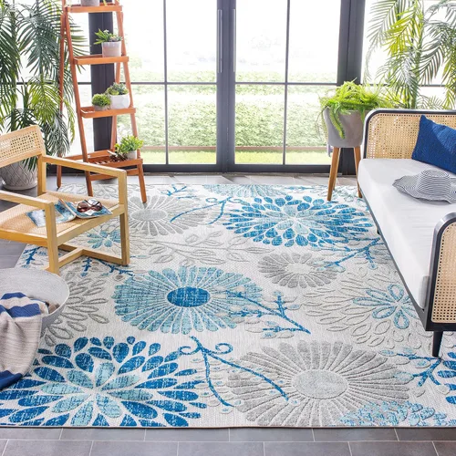 Vista 12 de SAFAVIEH Alfombra lavable de colección Cabana para exteriores, 2 x 4 pies, gris y azul, no desprende pelusa y fácil de limpiar, entrada puerta