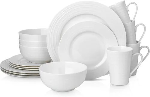 Vista 13 de Stone Lain Alexandria - Juego de vajilla de 16 piezas de porcelana china, blanco