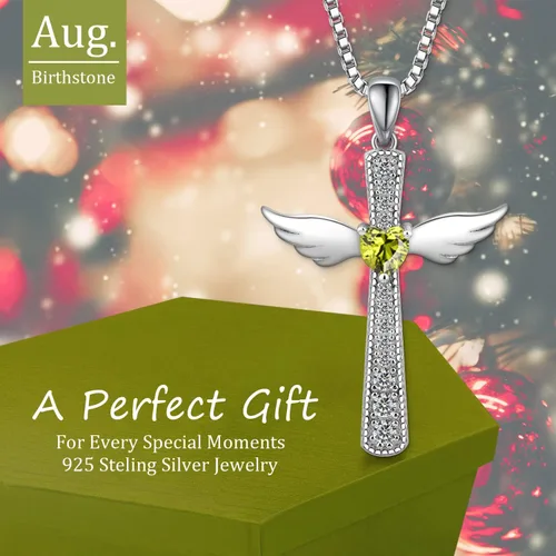 Vista 2 de Collar de cruz para mujer, plata de ley 925, joyería religiosa de piedra natal religiosa de Jesús