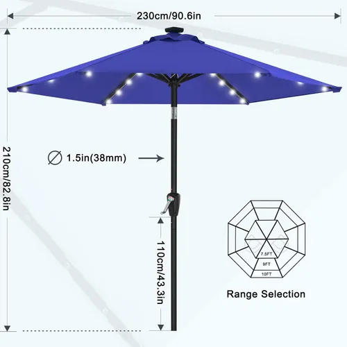 Vista 2 de MASTERCANOPY Sombrilla de patio con luces LED solares (7.5 pies, azul)