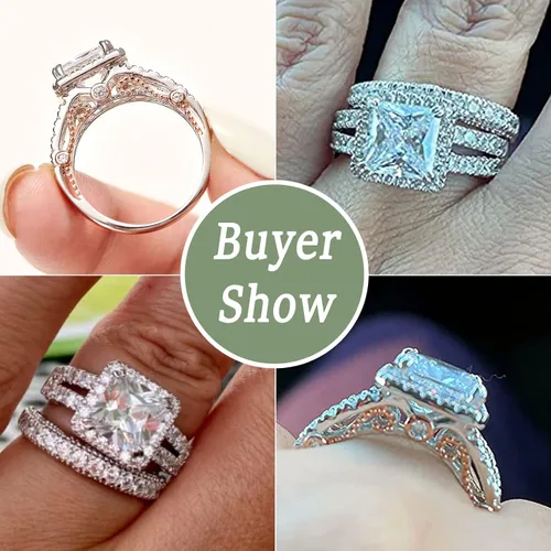 Vista 8 de Wuziwen Anillo de compromiso de 4 quilates para mujer, plata de ley, circonita cúbica, anillo de boda