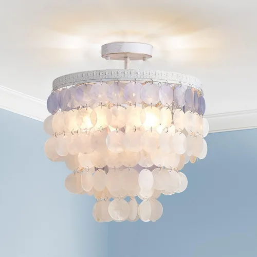 Vista 11 de AGV LIGHTING CL008S Capiz Seashell Lámpara de Techo, Montaje al Ras, D13 x H15, 3 Luces, Marco con Acabado Cromado; Perfecto para Sala de Estar
