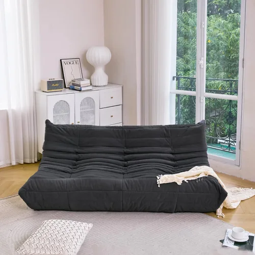 Vista 3 de N&V Silla Fireside, sofá de suelo sin brazos de mediados de siglo, silla de microfibra suave de alta calidad, sofá de espuma para sala de estar