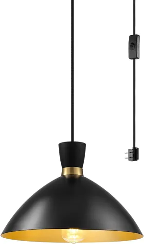 Vista 9 de Globe Electric Lámpara colgante enchufable de 1 luz, pantalla de resina blanca, cable de tela de 15 pies e interruptor en línea, iluminación