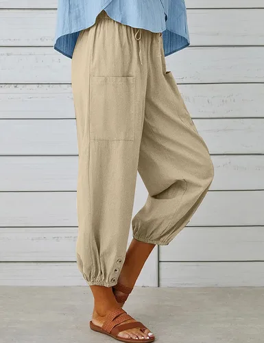 Vista 2 de Bozanly Pantalones capri holgados tipo harén para mujer, estilo casual, con bolsillos, para yoga y verano