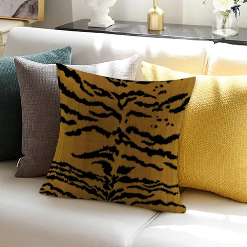 Vista 5 de Funda de almohada de terciopelo estilo chinoiserie, funda de almohada con estampado de animales de tigre, funda de almohada europea de tigre, funda