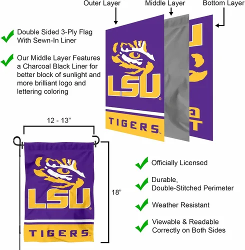 Vista 6 de College Flags & Banners Co. Bandera de jardín y pancarta de jardín LSU