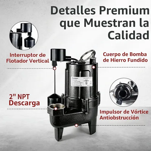 Vista 6 de Bomba de sumidero de 3/4 HP, bomba sumergible de aguas residuales