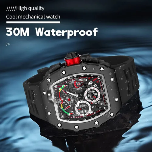 Vista 6 de Relojes de pulsera de lujo Tonneau cuadrados para hombres, analógicos, punk, cronógrafo, únicos, deportivos, con movimiento japonés, diseño luminoso