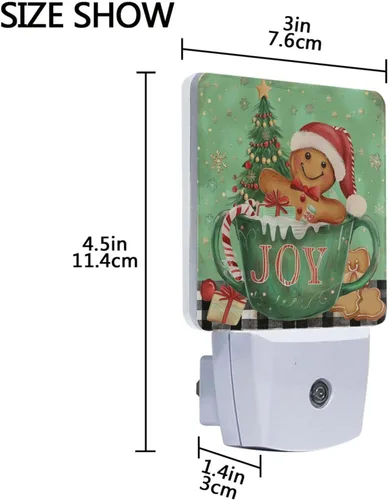 Vista 4 de Wusikd Juego de 2 luces de noche de hombre de jengibre de Navidad, con forma de copo de nieve, enchufables, luces nocturnas LED para dormitorio