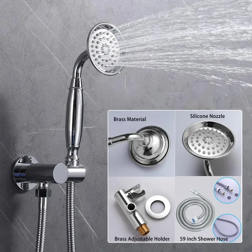Vista 3 de Sistema de ducha cromado de 8 pulgadas, juego de grifo de ducha montado en la pared con chorros de cuerpo, sistema de ducha de lluvia de 3 funciones