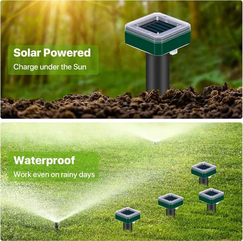 Vista 3 de Tirgo Repelente de topos con energía solar para césped, repelente de serpientes para patio, trampa repelente de troncos de marmota, ultrasónico