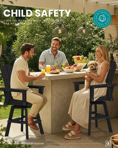 Vista 5 de SERWALL Silla de bar Adirondack giratoria de HDPE, taburetes de bar giratorios para exteriores, silla Adirondack de balcón para bistro, piscina