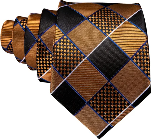 Vista 32 de Barry.Wang Juego de corbatas a cuadros para hombre con pañuelo gemelos de rayas clásicas