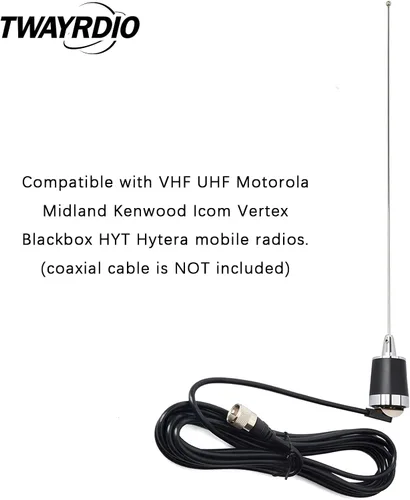Vista 5 de TWAYRDIO Antena NMO de Doble Banda, Antena Bidireccional de 144MHz VHF y 430MHz UHF para Radios Móviles Motorola Kenwood Icom Vertex Blackbox HYT