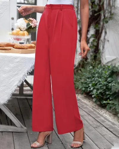Vista 3 de GRAPENT Pantalones de pierna ancha para mujer, para trabajo, negocios, casual, de cintura alta, pantalones de vestir fluidos para la oficina