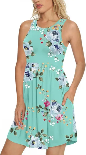 Vista 2 de LONGYUAN - Vestido de verano para mujer2022 sin mangas cómodo con bolsillos salida de playa