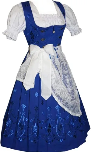 Vista 11 de Dirndl Trachten Haus Vestido de tirolesa bávara para mujer azul largo de 3 piezas para el Oktoberfest alemán