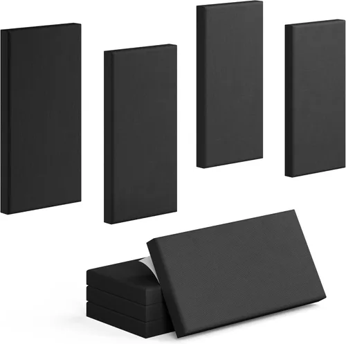 Vista 9 de Paquete de 4 paneles acústicos de núcleo de alta densidad con cubierta de tela, 24 x 12 x 2 pulgadas, paneles de pared autoadhesivos insonorizados