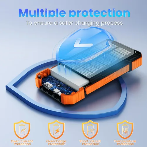 Vista 7 de Solar Power Bank 49800mAh - Wireless Portable Charger 15W Fast Charging with 4 Built-in Cables. Equipped with a Powerful Flashlight, IP65 Outdoor
