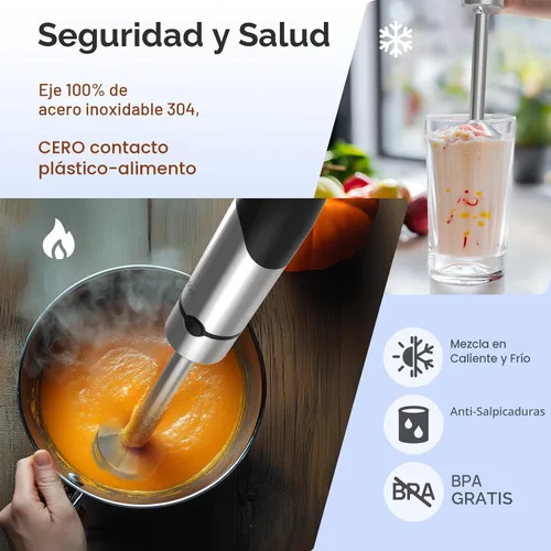 Vista 5 de Consciot - Batidora de mano de inmersión 4 en 1 Max 1100W, batidora de palo con eje de licuadora enteramente de acero inoxidable, control