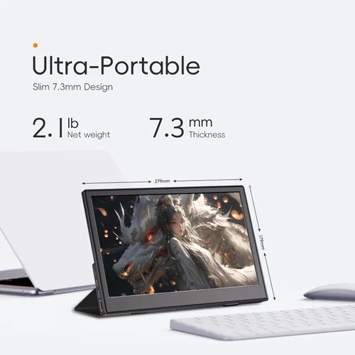 Vista 4 de JUSTTHINK Monitor portátil para laptop, 11.6", 1080P, pantalla LCD, 60Hz, montaje en pared y soporte de escritorio, conexión HDMI/USB-C, ligero