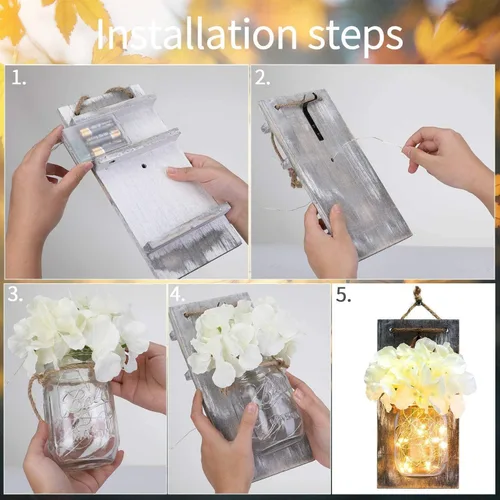 Vista 7 de Lightess SYA11 - Luces de pared con tarro de masón, con control remoto, decoración rústica de pared de dormitorio, aplique colgante a