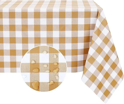 Vista 14 de Romanstile Mantel rectangular de vinilo, 100% impermeable, mantel de plástico a cuadros de búfalo, resistente y lavable para exteriores, campamento