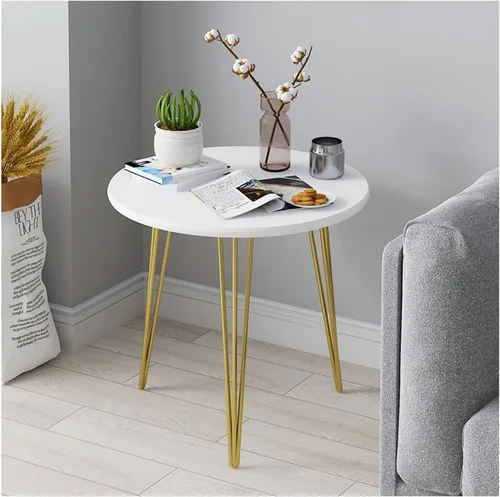 Vista 7 de Mesa de Centro - Mesa de centro redonda pequeña con trípode de metal, mesa auxiliar nórdica simple, mesa auxiliar de sofá de mesa de MDF para sala