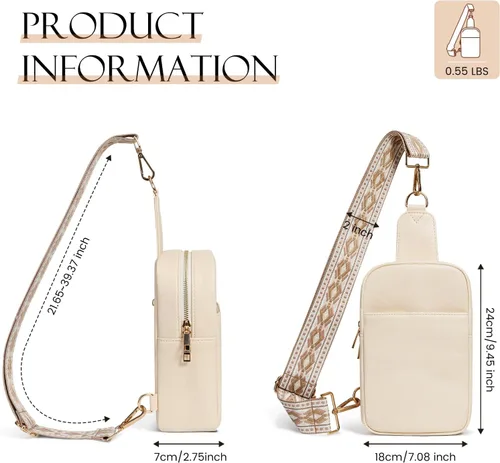 Vista 6 de MoKo Bolso bandolera de cuero vegano Pequeña moda casual desmontable con correa de hombro para mujeres y hombres, senderismo y viajes