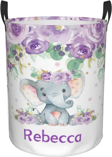 Vista 8 de Cesta de lavandería personalizada con diseño de jirafa, león y flores rosadas, con asas, impermeable, para decoración de dormitorio y baño.