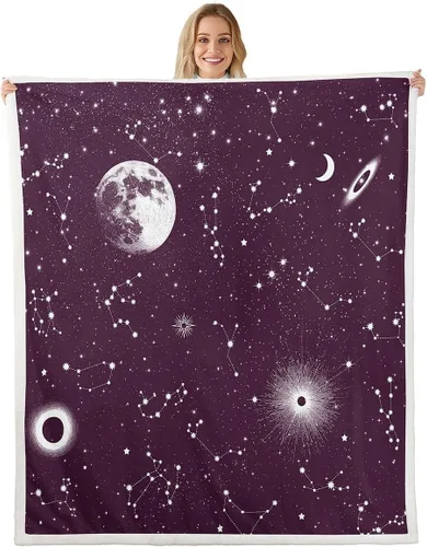 Vista 9 de Erosebridal Galaxy Fleece Blanket 40x50 Constellation Fuzzy Plush Throw for Sofa Couch Black Nebula Stars Sherpa Blanket Outer Space Starry Sky