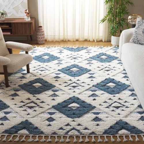 Vista 50 de SAFAVIEH Alfombra marroquí con borlas, 2 x 3 pies, marfil y marrón, no desprende pelusa y fácil de limpiar, textura alta y baja, ideal