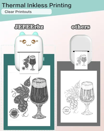 Vista 3 de Mini impresora portátil, impresora de pegatinas sin tinta con 8 rollos de papel, mini impresora térmica inalámbrica Bluetooth compatible con iOS +