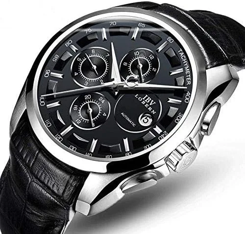 Vista 2 de Swiss Brands - Reloj automático de acero inoxidable con correa de piel auténtica marrón para hombre