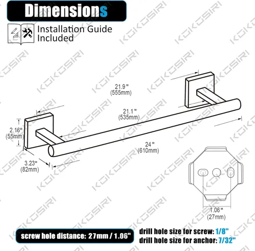 Vista 2 de Barra de toalla de baño KOKOSIRI para gabinete de cocina, soporte para toallas de baño para montar en la pared de 24 pulgadas, negra con oro, acero