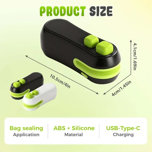 Vista 6 de Mini sellador de bolsas, sellador térmico 2 en 1 y cortador, máquina reselladora portátil de mano para bolsas de plástico, aperitivos, 2 Mezcla