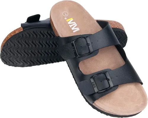 Vista 6 de WTW Sandalias con plantilla de corcho para hombre, zapatos deslizantes de playa con correa de hebilla de metal ajustable para hombres, estilo casual