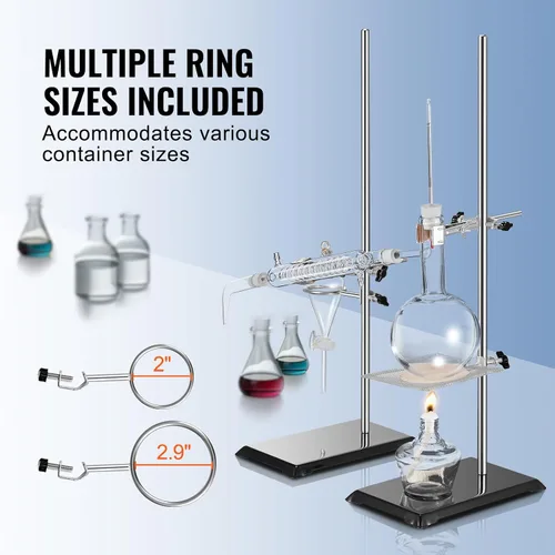 Vista 5 de VEVOR Juego de 2 soportes de soporte de laboratorio, soporte de laboratorio de acero con varilla de 23.6 pulgadas y base de hierro fundido de 8.3 x