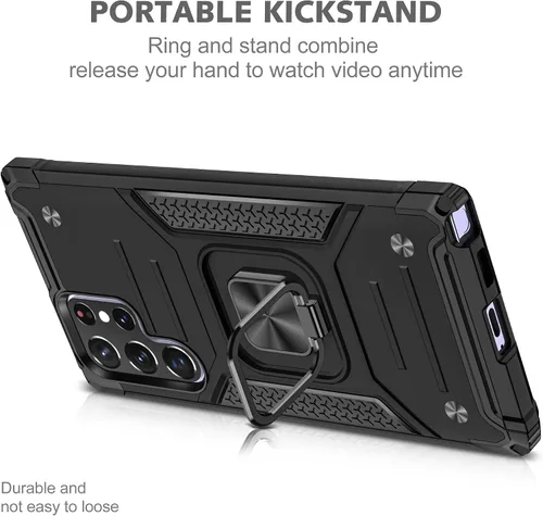 Vista 5 de YmhxcY Funda para Galaxy S22 Ultra para Galaxy S22 Ultra con protector de pantalla curvado 3D, funda de grado armadura con soporte giratorio