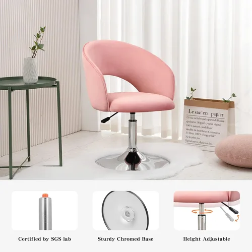 Vista 6 de Furnimart Silla de Tocador de Terciopelo Rosa Taburete de Tocador con Respaldo, Silla de Acento Giratoria de Altura Ajustable con Respaldo, Silla