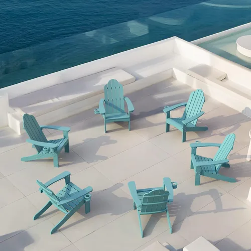 Vista 30 de LUE BONA HDPS Sillas Adirondack, 1 silla, patio exterior de larga duración para todas las estaciones, soporte para tazas oculto, 350 libras, azul