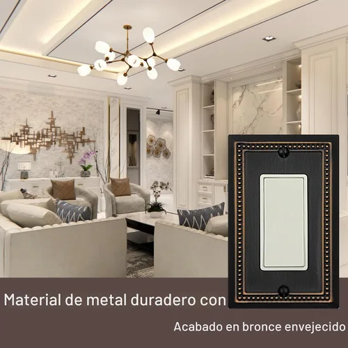 Vista 3 de OKAWYC Belaire - Cubierta para interruptor de luz de decoración individual, placa de pared de metal con cuentas, paquete de 4 unidades de bronce