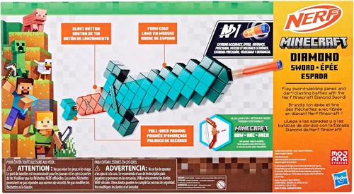 Vista 12 de Nerf Minecraft Sword Dart Blaster, Cebado de Retroceso, Borde de Espuma, 8 Dardos N1, Edades 8+